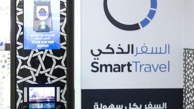 The smart travel system allows passengers to quickly finalise their travel procedures from the moment they arrive to the airport and until they board the plane. Christopher Pike / The National