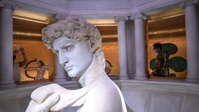 The David Statue in the Italy Pavilion at Expo 2020 Dubai. Victor Besa/The National.