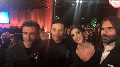 Lebanese director Nadine Labaki poses with fellow Arab world Oscar nominees, including 'Bohemian Rhapsody' star Rami Malek. Instagram / Capharnaumthefilm