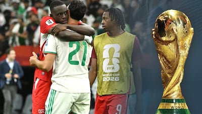 Switzerland's Denis Zakaria embraces Algeria's Ramy Bensebaini after their last 32 match. Reuters