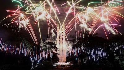 A fireworks display is conducted moments after midnight to welcome the New Year at the Quezon City Memorial Circle in Metro Manila, Philippines. EPA