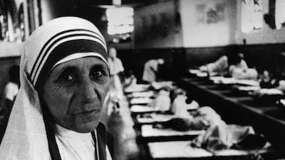 1979. Mother Teresa receiving the Nobel Peace Prize in Oslo, Norway, 'for her work for bringing help to suffering humanity'. Getty Images