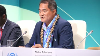 Toeolesulusulu Cedric Schuster, chairman of the Alliance of Small Island States, at the Cop29 climate change summit in Baku. Photo: Aosis