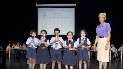 Celine Ribeiro with pupils in primary school. Courtesy: Gems Modern Academy