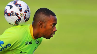 Robinho, now of Guangzhou Evergrande, shown with the Brazil national team at a Copa America training session in June. Silvio Avila / EPA / June 14, 2015