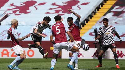 United midfielder Bruno Fernandes shoots at goal. Getty