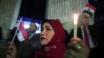 Egyptian journalists during candlelight vigil for victims of the Rawda mosque attack, in front of the Journalists Syndicate, in Cairo, Egypt, 27 November 2017.EPA/KHALED ELFIQI