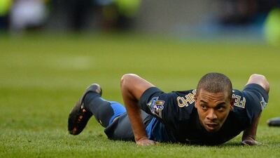 Manchester City's Fernandinho looks on after falling to the ground on Saturday in his side's loss to Burnley. Oli Scarff / AFP