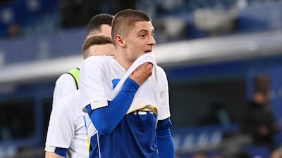 Vitaliy Mykolenko of Everton prior to kick-off. Getty