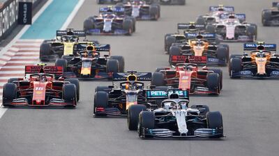 Mercedes' Lewis Hamilton leads at the start of the race. Reuters