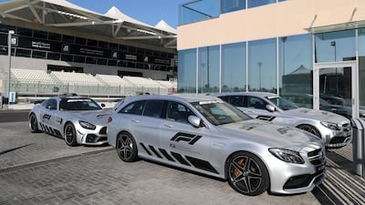 Safety cars are parked and ready for this weekend's race. Chris Whiteoak / The National