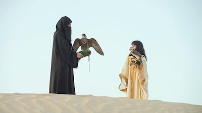 Ayesha Al Mansoori began learning falconry from her father aged 4. Now, she is passing that knowledge on to her daughter, Osha. Vidhyaa Chandramohan for The National