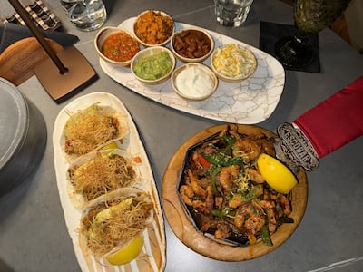 The tacos were stuffed with a juicy marinated beef and the fajitas were a nostalgic end to the meal. Photo: Hala Nasar /The National