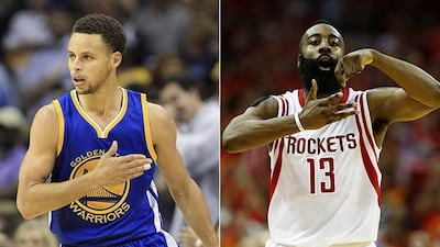 Stephen Curry of the Golden State Warriors and James Harden of the Houston Rockets (Mike Brown / EPA and Scott Halleran / Getty Images / AFP)