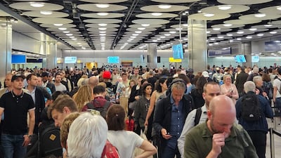 Queues at UK Border control at Heathrow Airport in May, due to a glitch with the electronic gate system. Getty Images