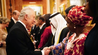 The king at a diplomatic corps reception at Buckingham Palace. Getty