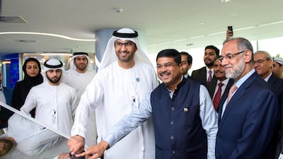 Dr Sultan Al Jaber at the loading of the historic first cargo of crude oil destined for the Indian Strategic Petroleum Reserves. This year Adnoc secured markets for 40 per cent of the UAE’s oil for the next 40 years. Courtesy Adnoc
