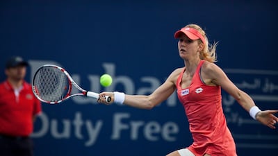 Urszula Radwanska plays a shot to against Jie Zheng at the Dubai Duty Free Tennis Championship. Antonie Robertson / The National)