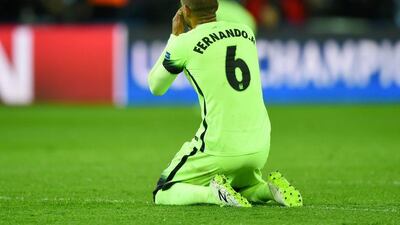 Fernando of Manchester City shows his dejection after his pass hitting Zlatan Ibrahimovic of Paris Saint-Germain resulting in Paris Saint-Germain’s first goal during the Uefa Champions League quarter-final first leg match between Paris Saint-Germain and Manchester City at Parc des Princes on April 6, 2016 in Paris, France. (Photo by Shaun Botterill/Getty Images)