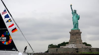 Swedish climate activist Greta Thunberg, 16, arrives in the US after a 15-day journey crossing the Atlantic in the Malizia II, a zero-carbon yacht in New York. AFP