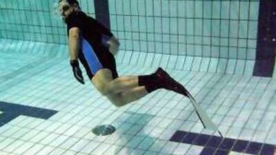 Emirati and Abu Dhabi resident, Adel Abu Haliqa, in a freediving class at the Armed Forces Officers Club.