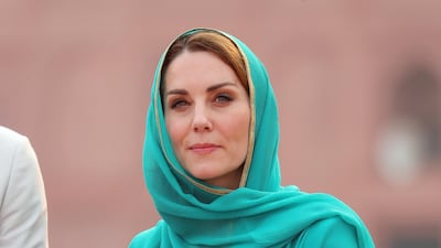 Catherine, Duchess of Cambridge arrives at the Badshahi Mosque within the Walled City during day four of their royal tour of Pakistan on October 17, 2019 in Lahore, Pakistan. Getty
