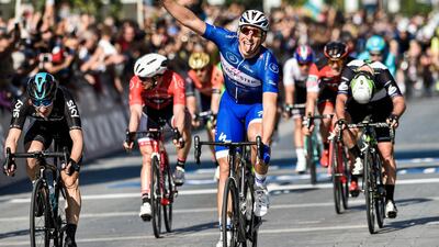 Germany's Marcel Kittel reacts upon winning the Merass stage 5 during the Dubai Tour 2017. AFP