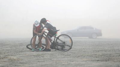 Cyclists enjoy the cool conditions at Al Qudra Cycle track in Dubai. Chris Whiteoak / The National
