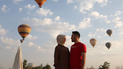 A couple explore the area.