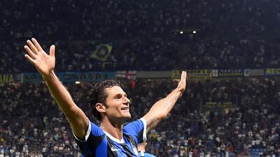 Inter Milan's Antonio Candreva celebrates scoring their fourth goal. Reuters