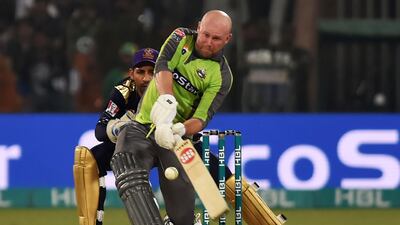 Ben Dunk plays a shot during the Pakistan Super League match between Lahore Qalandars and Quetta Gladiators. AFP