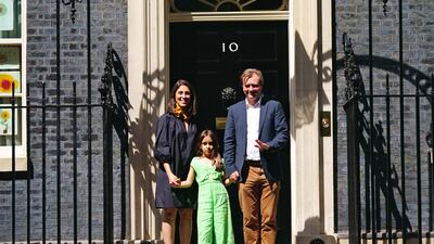 Nazanin Zaghari-Ratcliffe with her husband Richard Ratcliffe and daughter Gabriella outside 10 Downing Street. PA