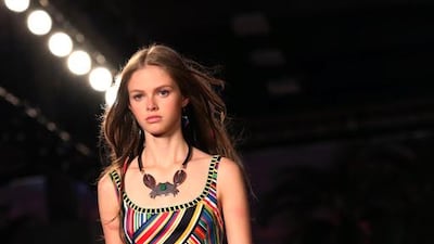 One of Tommy Hilfiger’s colourful dresses. Trevor Collens / AFP