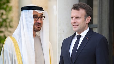 President Sheikh Mohamed held talks with French President Emmanuel Macron on Friday. UAE Presidential Court / AFP