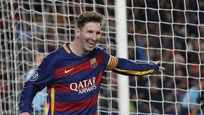 Barcelona's Lionel Messi, left, celebrates after scoring his team's fifth goal in their Champions League win over AS Roma last Tuesday. Emilio Morenatti / AP / November 24, 2015