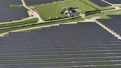 Photovoltaic solar panels in the village of Hjolderup, Denmark. AFP