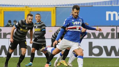 Sampdoria's Antonio Candreva scores his side's first goal from the spot. AP
