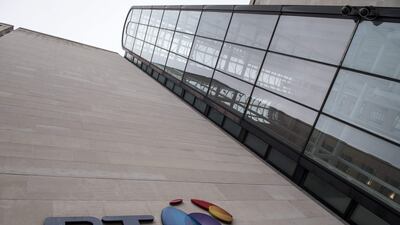 The British Telecom (BT) headquarters in central London. BT said today it will axe jobs after posting sliding profits in a 'challenging' year that saw it hurt by an accounting scandal in Italy. Chris J Ratcliffe / AFP