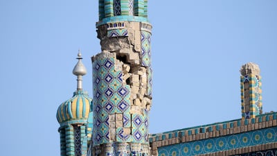 A minaret of the Blue Mosque in Mazar-i-Sharif, Afghanistan, after recent minor earthquake damage. Reuters