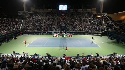 Crowd watching the match of Roger Federer vs Benjamin Becker at Dubai Duty Free Tennis stadium in Dubai on February 24, 2014. Federer went on to beat Becker 6-1, 6-4. Pawan Singh / The National