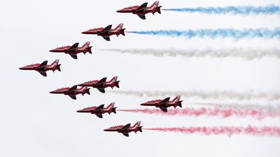 A flypast by the British Royal Air Force (RAF) Aerobatic Team, the Red Arrows, during the commemorations for the 75th Anniversary of the D-Day landings in Southsea Common, Portsmouth. EPA