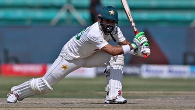 Mohammad Rizwan bats on the fifth day of the second Test in Karachi. AP