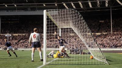 Scotland's Ian St John celebrates scoring against England during the 2-2 draw at Wembley in 1965. PA