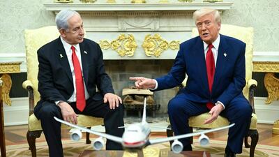 US President Donald Trump and Israeli Prime Minister Benjamin Netanyahu in the Oval Office of the White House on April 7. AFP