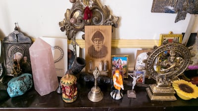 Religious and spiritual items at the Taijitu House of Om. Reem Mohammed / The National