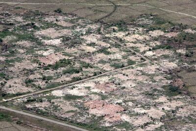 An aerial view shows burned Rohingya villages seen from the Myanmar military helicopters that carried the UN.envoys to northern Rakhine state, Myanmar, May 1, 2018. Reuters