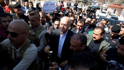 Iraqi President Barham Salih arrives at Mosul. Reuters