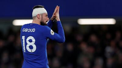 Soccer Football - Premier League - Chelsea vs West Bromwich Albion - Stamford Bridge, London, Britain - February 12, 2018 Chelsea's Olivier Giroud applauds the fans as he is substituted Action Images via Reuters/Andrew Couldridge EDITORIAL USE ONLY. No use with unauthorized audio, video, data, fixture lists, club/league logos or 'live' services. Online in-match use limited to 75 images, no video emulation. No use in betting, games or single club/league/player publications. Please contact your account representative for further details.