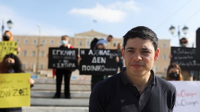 Sean Binder during a demonstration by Amnesty International activists supporting him and Sarah Mardini. Reuters