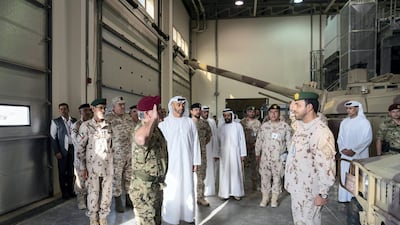 Sheikh Mohamed bin Zayed, Crown Prince of Abu Dhabi and Deputy Supreme Commander of the UAE Armed Forces (back C) and HM King Abdullah II, King of Jordan (front C), attend the UAE and Jordan joint military drill, Titled ‘Bonds of Strength’, at Al Hamra Camp.